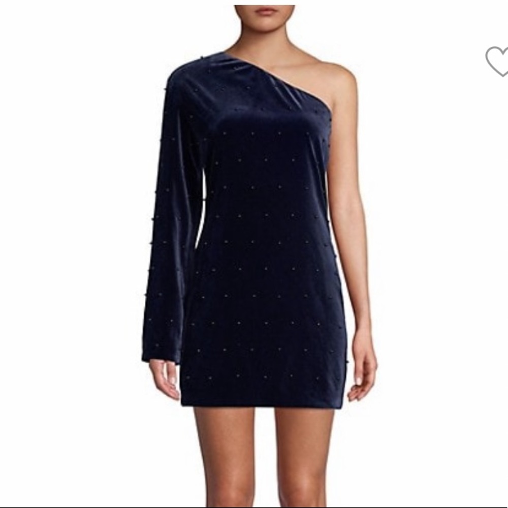 RtA NAVY VELVET AND PEARLS EDIE ONE SHOULDER MINI DRESS SIZE 4